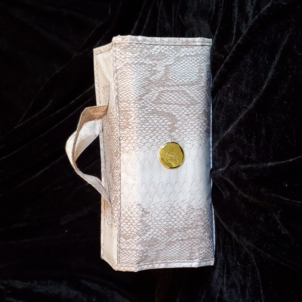 Joy Mangano python quad-fold travel makeup case